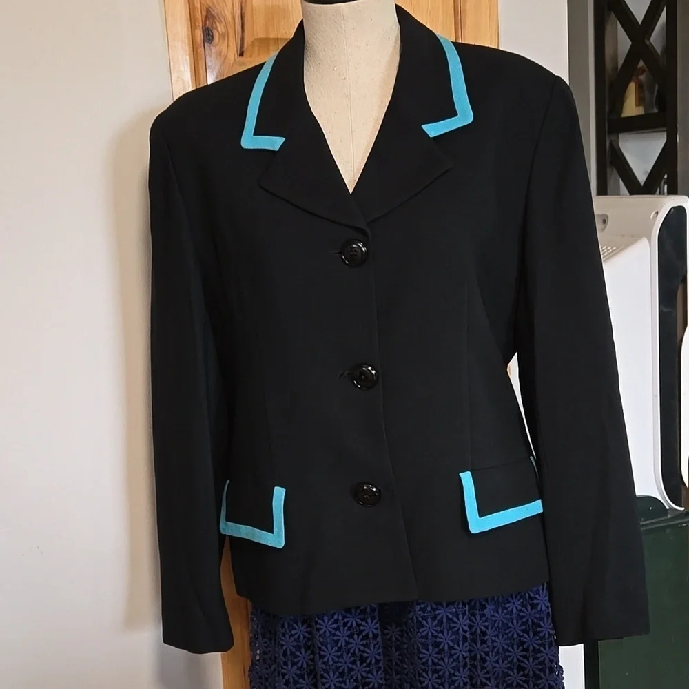 Christian Dior Color Block Blazer Womens Size 14 Black And Teal